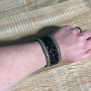 Rhinestone and black rock cuff bracelet
